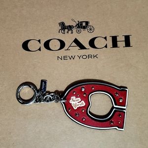 COACH Red Leather Logo Bag Charm / Keychain